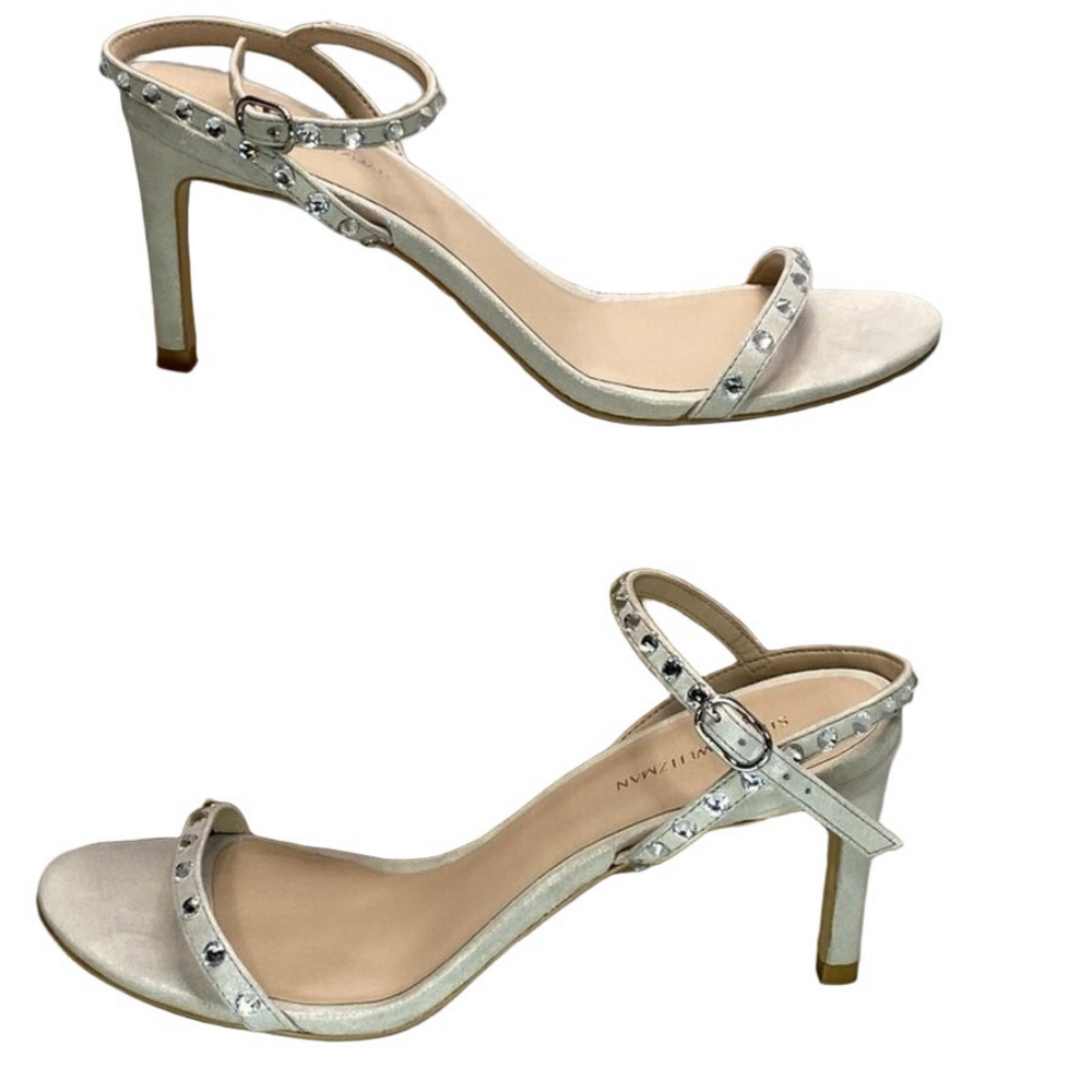 NEW STUART WEITZMAN Women’s Dancer 80 Crystal-Embellished Suede Leather Heels